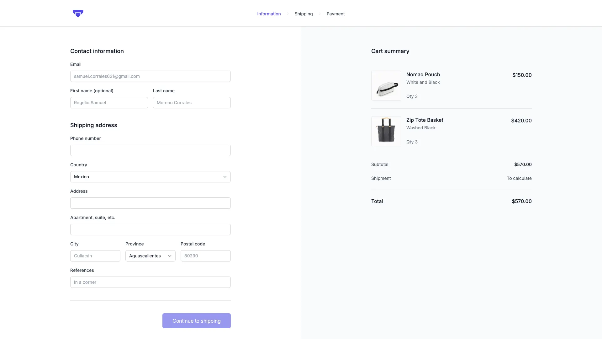 Vendyx checkout page