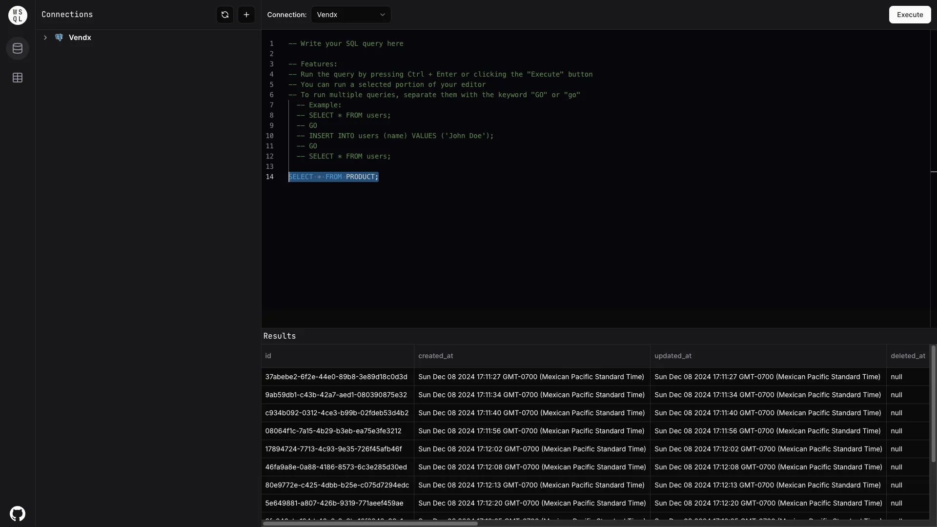 Web SQL query runner